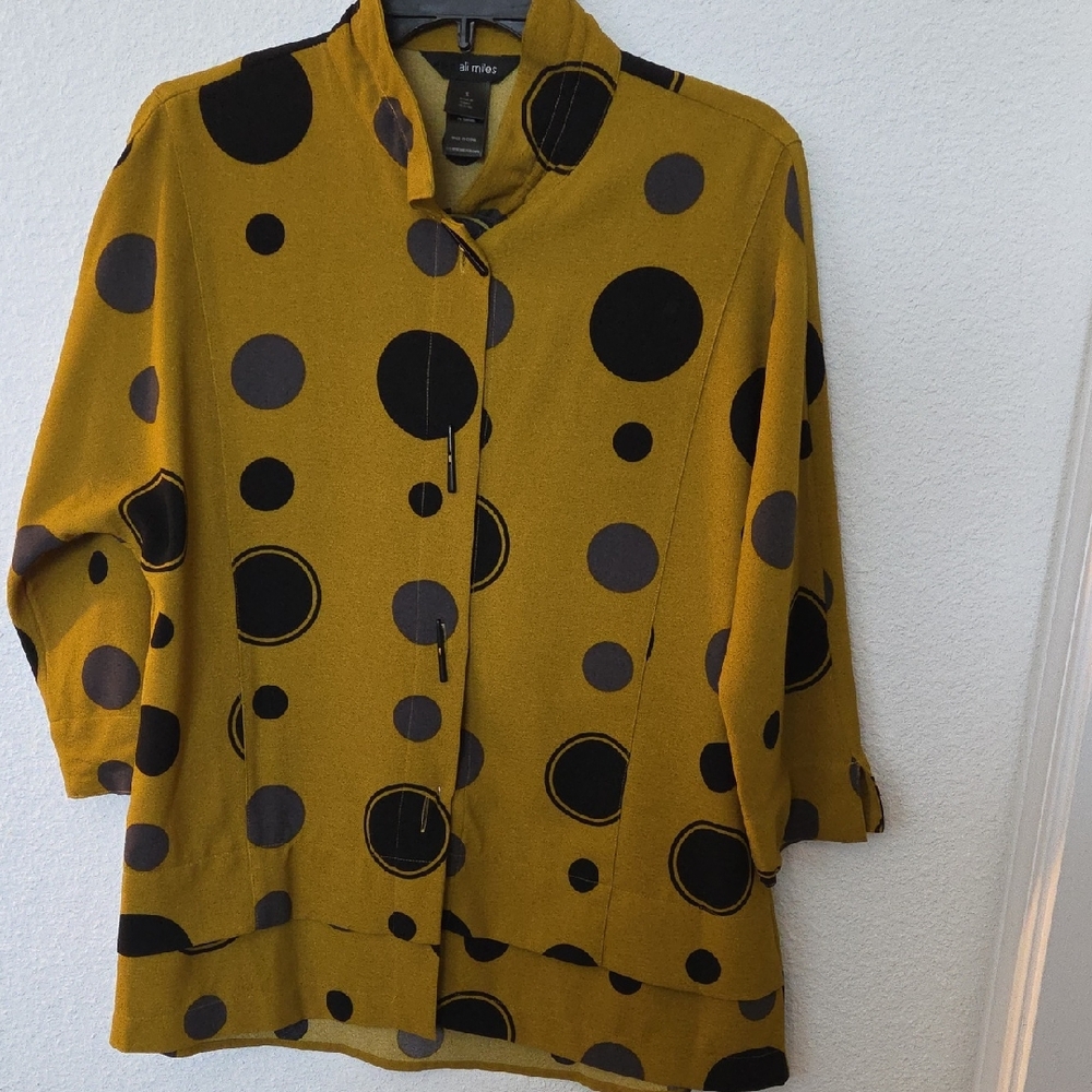 Ali Miles Mustard and Black Polka Dot Top